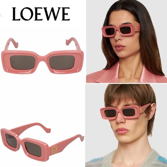 LOEWE Pink Anagram Acetate Chunky Rectangle Sunglasses LW40101I 4672E 378$